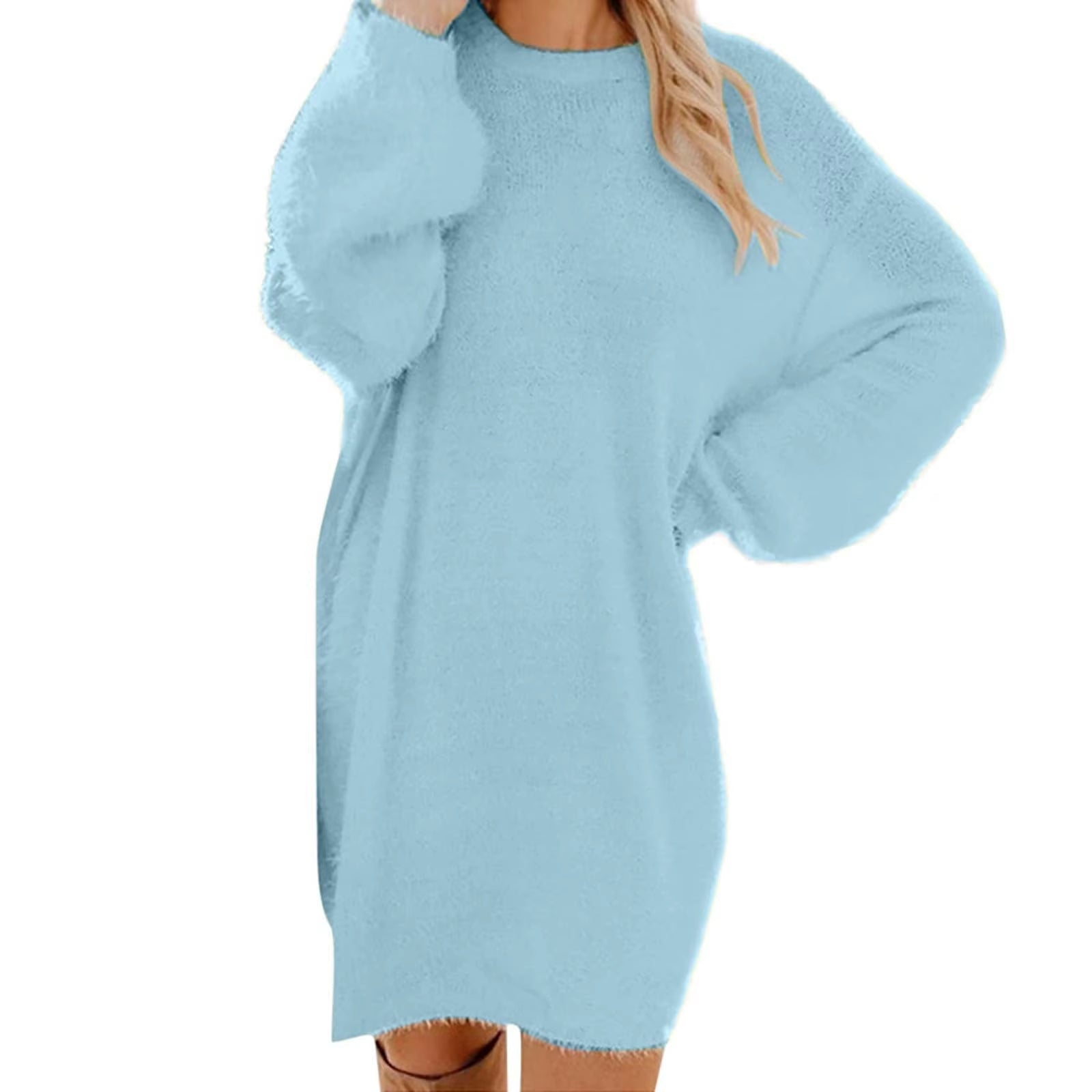 Women Winter Sweater Knit Crewneck Warm Long Sleeve Casual Sweatshirts Dress