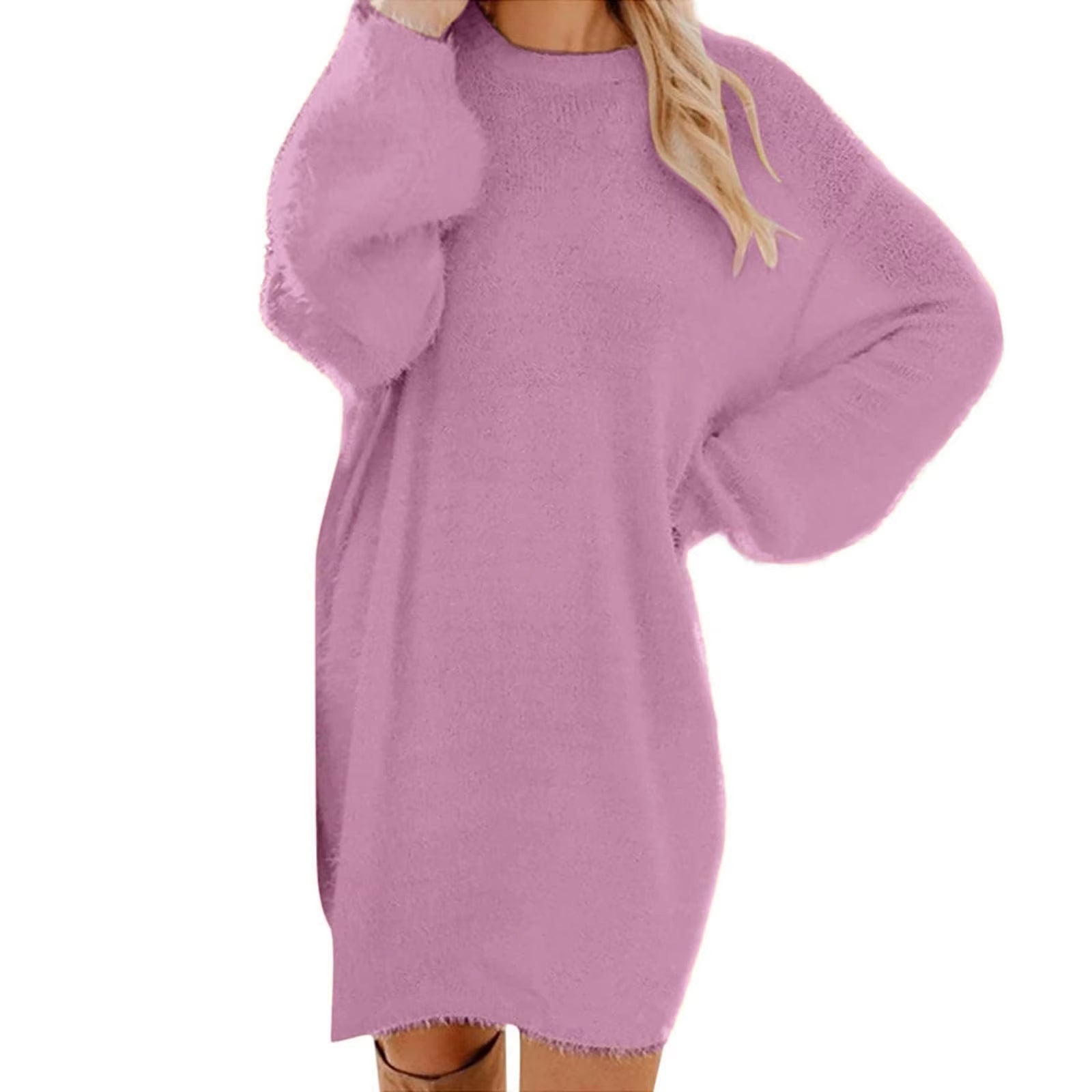 Women Winter Sweater Knit Crewneck Warm Long Sleeve Casual Sweatshirts Dress